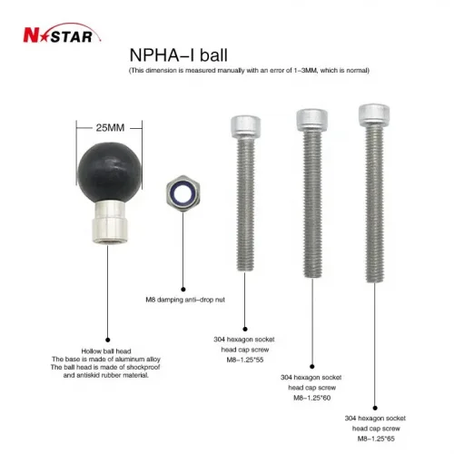 NS-BM8B Шар N-STAR 25 мм (1") с отверстием и болтами M8 для установки на крепление руля мотоцикла вмест штатного болта фото 3 NS-BM8B Шар N-STAR 25 мм (1") с отверстием и болтами M8 для установки на крепление руля мотоцикла вмест штатного болта фото 3