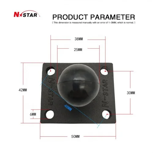 Крепление N-Star для экшн камер площадка 51*42 мм (AMPS) муфта 95 мм шары 25 мм (1") (NS-AC-B9-BSB) фото 4