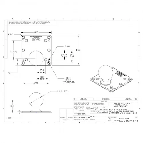 RAM-D-246-AD1U Пластина RAM 100x100 мм VESA с шаровым шарниром - размер D, без проставок. фото 4 RAM-D-246-AD1U Пластина RAM 100x100 мм VESA с шаровым шарниром - размер D, без проставок. фото 4