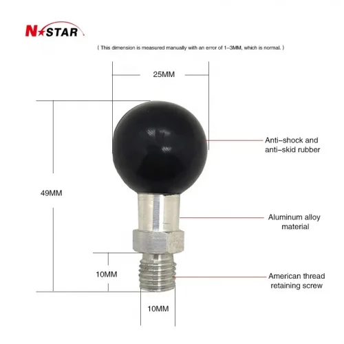 Крепление N-Star для экнш-камер со шпилькой M10*1,25". Муфта 60 мм. Шары 25 мм (1") (NS-AC-B6-BM10B) фото 5