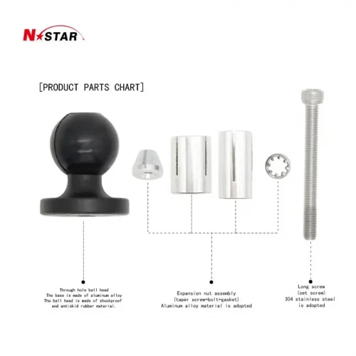 Шар N-Star 25 мм (1") с клиновым зажимом и резьбой M6 (NS-BM6B) фото 3 Шар N-Star 25 мм (1") с клиновым зажимом и резьбой M6 (NS-BM6B) фото 3