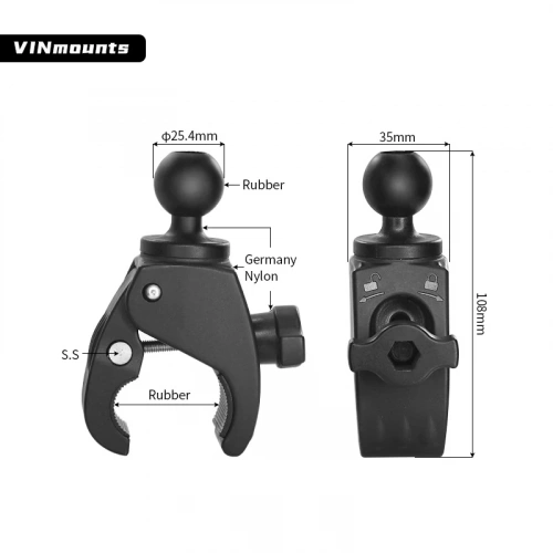 Струбцина VINmounts Tough-Claw малая на трубу 18-35 мм с шаром 25 мм (1") (VIN-B-DZJ01) фото 6