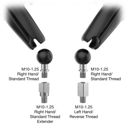 Зеркало для мототехники RAM Tough-Mirror 2 шт с основаниями M10-1.25 и реверсивные адаптеры, длинный кронштейн (RAM-B-349-RTA-C-465RL) фото 3 Зеркало для мототехники RAM Tough-Mirror 2 шт с основаниями M10-1.25 и реверсивные адаптеры, длинный кронштейн (RAM-B-349-RTA-C-465RL) фото 3