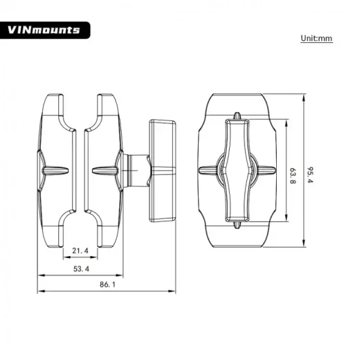 VIN-C-9B Муфта VINmounts для шаров 38 мм (1,5") короткая 90 мм с барашковой гайкой с секреткой, Композит фото 7