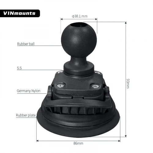 VIN-C-017 Шар VINmounts 38 мм (1,5") с присоской на лобовое стекло и др. фото 4